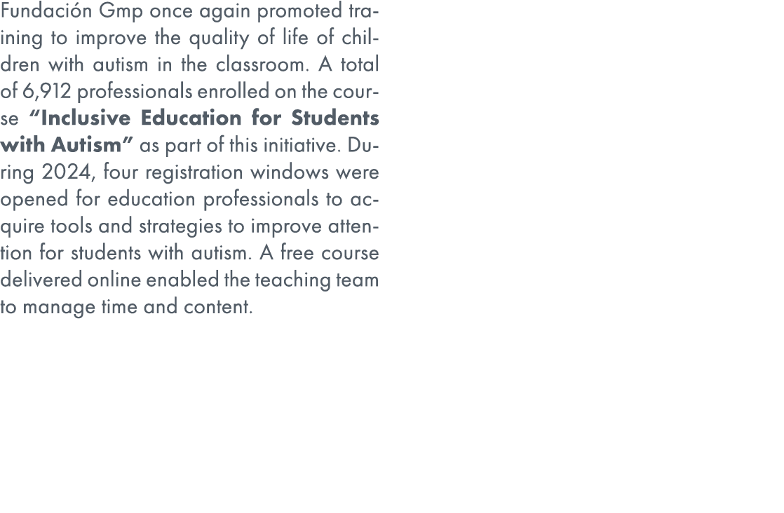 Fundaci n Gmp once again promoted training to improve the quality of life of children with autism in the classroom. A...