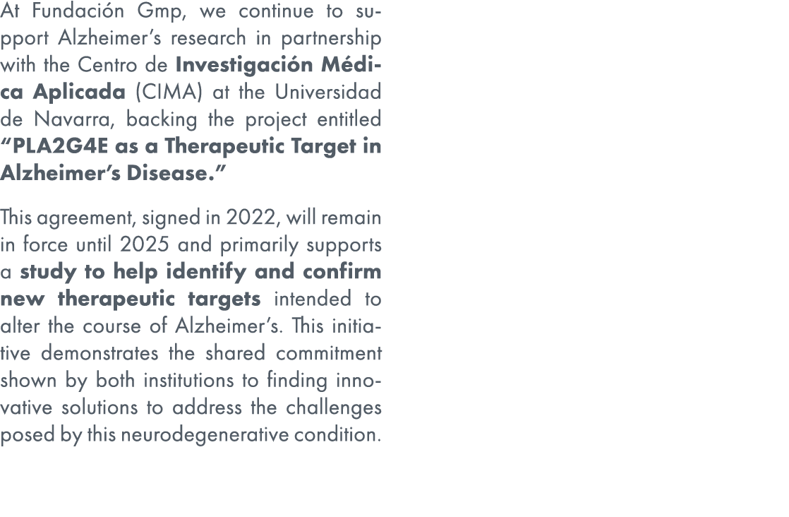 At Fundaci n Gmp, we continue to support Alzheimer’s research in partnership with the Centro de Investigaci n M dica ...