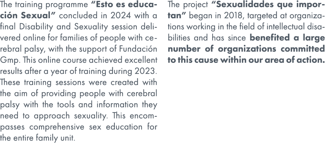 The training programme “Esto es educaci n Sexual” concluded in 2024 with a final Disability and Sexuality session del...