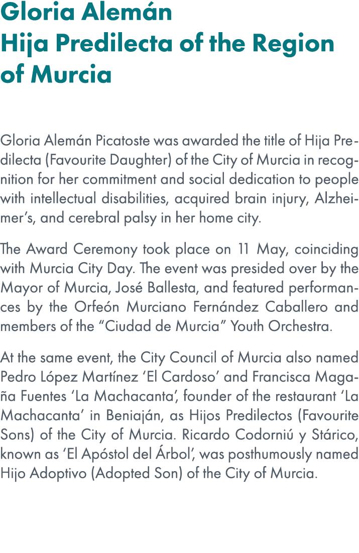 Gloria Alem n Hija Predilecta of the Region of Murcia Gloria Alem n Picatoste was awarded the title of Hija Predilect...